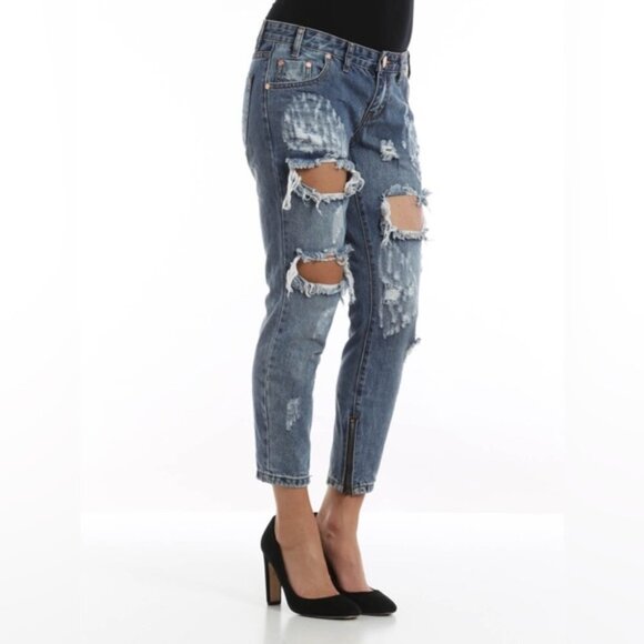 Revolve One Teaspoon Ford Freebirds Skinny Straight Jeans Distressed Ankle Zip - Picture 4 of 16